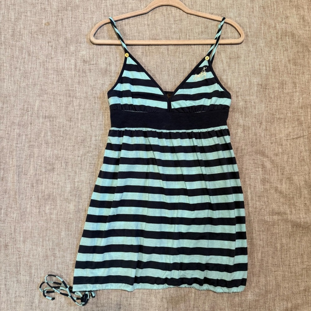 Element Striped Cami Mini Dress Medium Blue Black Bubble Hem Skater Y2K